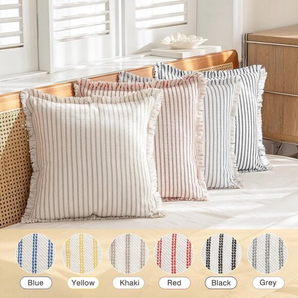 Throw Pillow Covers 20x20 Set of 2 Striped Pillow Covers with Fringe Chic - Picture 5 of 7